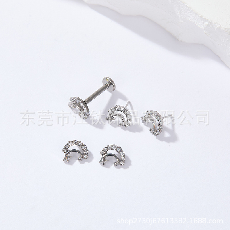 G23 Titanium Ear Cartilage Stud Moon Heart Bird Inlaid Zircon Gold Body Piercing Jewelry 14G - Image 4