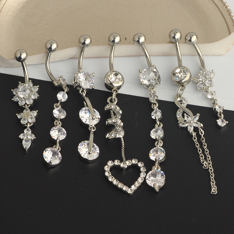 Classic Stainless Steel Navel Ring Set 7-Piece Belly Button Rings Body Piercing Jewelry - Image 4