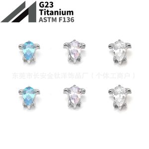 F136 Titanium Little Devil Water Drop Zircon Lip and Ear Piercing Jewelry