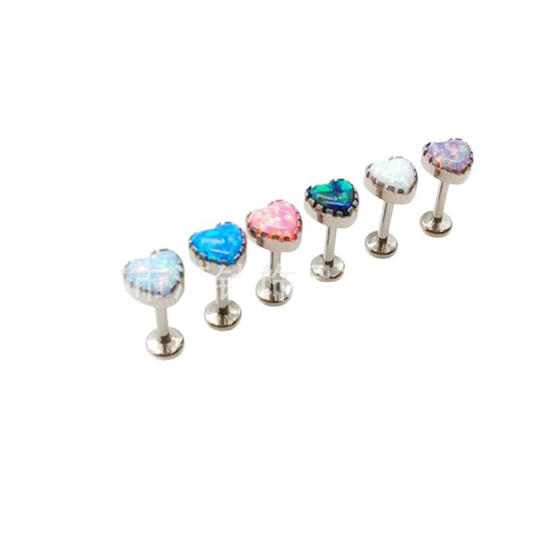 F136 Titanium Alloy Heart-Shaped Opal Lip Nail Earrings Push-in Stud Ear Piercing Jewelry - Image 5
