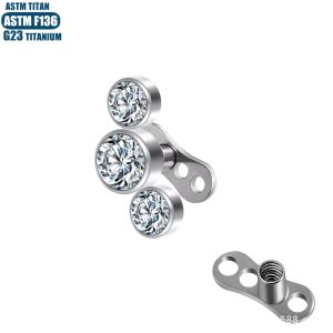 G23 Titanium Clavicle Nail with Zircon Internal Thread Body Piercing Jewelry Concave Base Dermal Anchor