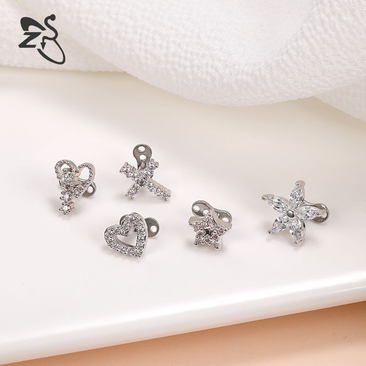 Geometric 316L Stainless Steel Dermal Anchor Piercing Jewelry with Cubic Zirconia - Exaggerated Buried Nail for Women - Image 2