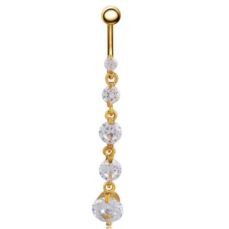 Rose Gold Crystal Heart Navel Ring 316L Surgical Steel Dangle Belly Button Piercing Jewelry - Image 5