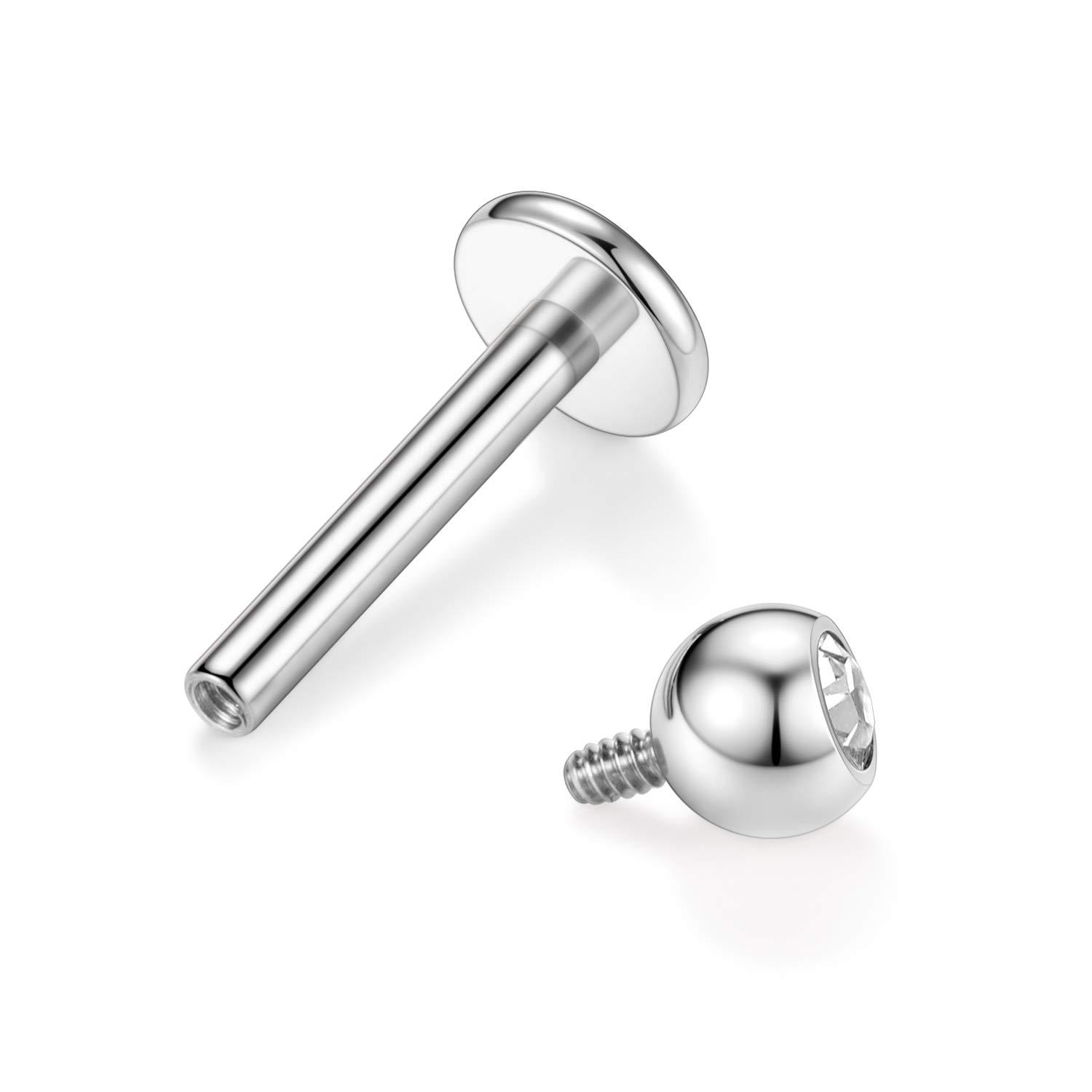 G23 Titanium Labret Lip Ring with CZ Diamond Internal Thread Ball Lip Piercing Jewelry - Image 2