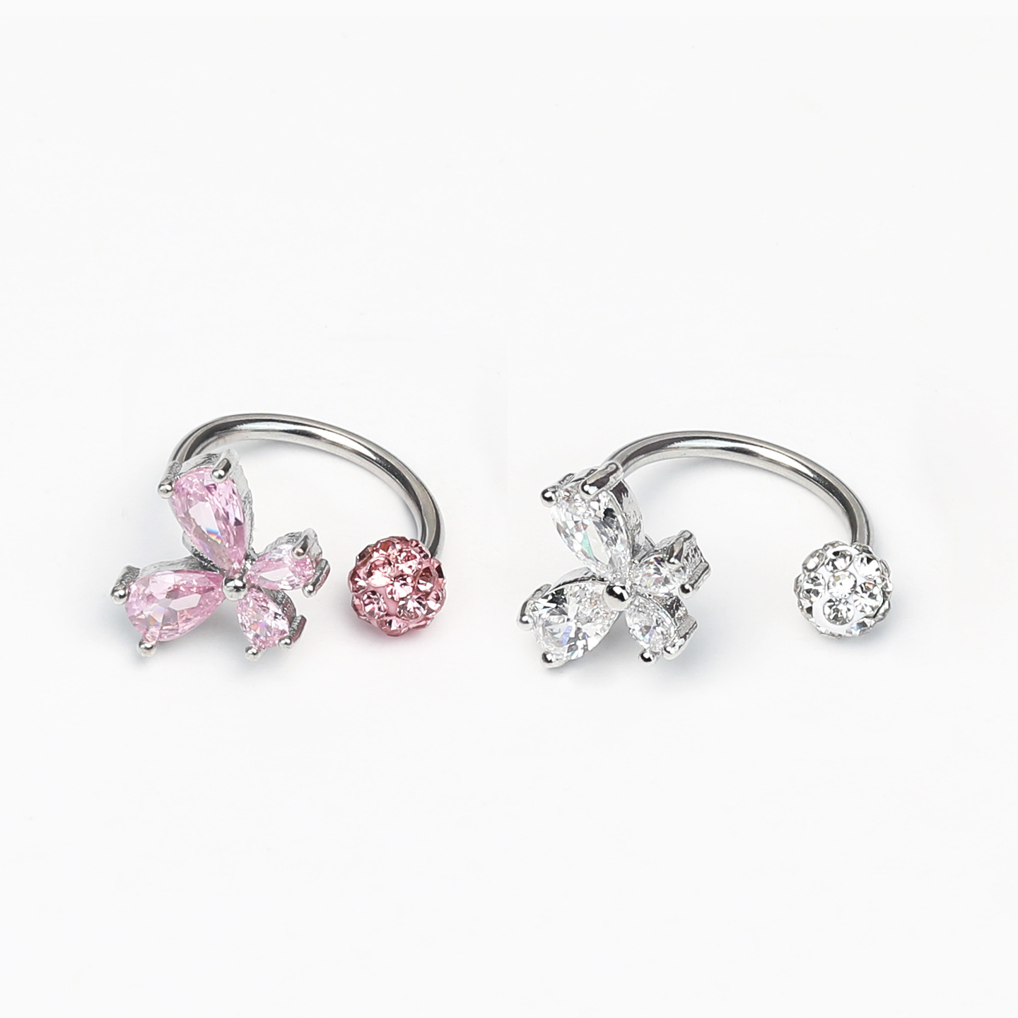 Sparkling Zircon Butterfly Lip Ring with Diamond-Studded Mud Ball Titanium Steel Ear Cartilage Ring C-Ring Horseshoe Ring Lip Stud Piercing Jewelry - Image 3