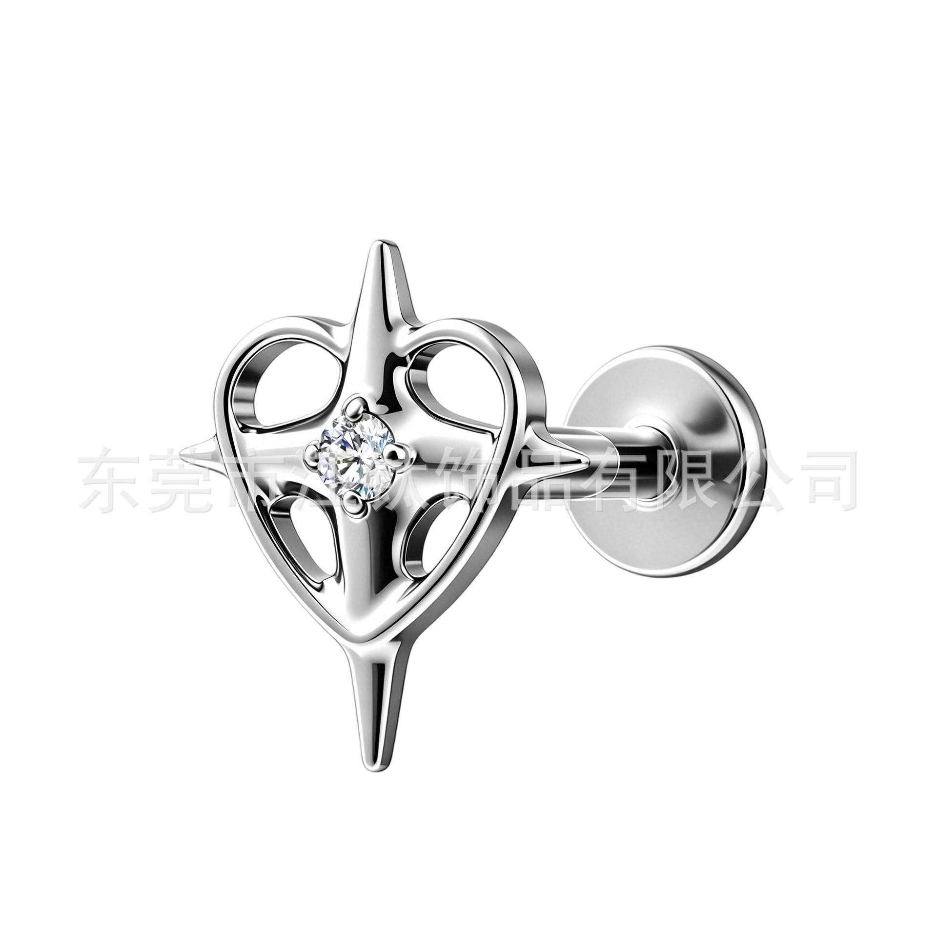Heart-Shaped CZ Lip Labret Stud Ear Bone Stud G23 Titanium Alloy Body Piercing Jewelry - Image 5