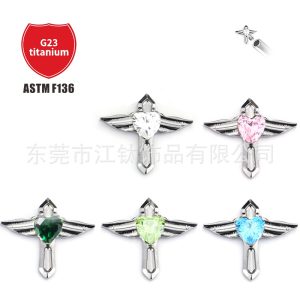 Titanium Ear Nail Heart Shaped Zircon Angel Wings G23 Titanium Alloy Body Piercing Jewelry Earrings