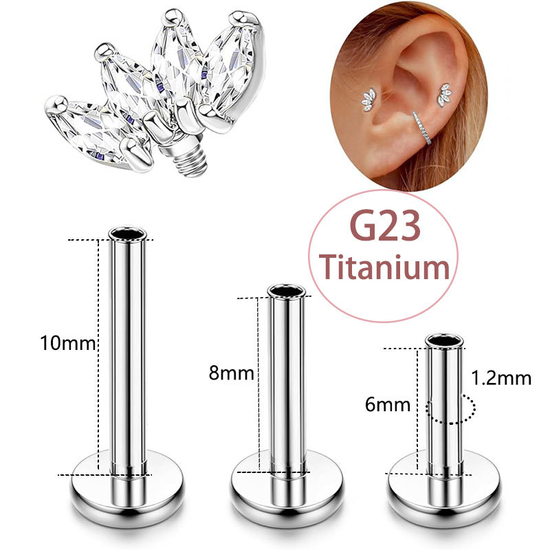 Classic 3-Piece Set G23 Titanium Lip Nail Cartilage Nail Inlaid with Zircon Piercing Jewelry - Image 2