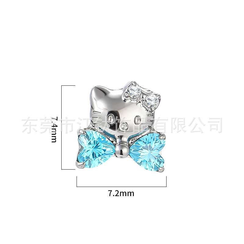 G23 Titanium Kitty Bow Cartilage Earring - ASTM F136 Alloy CZ Ear Piercing Jewelry - Image 2