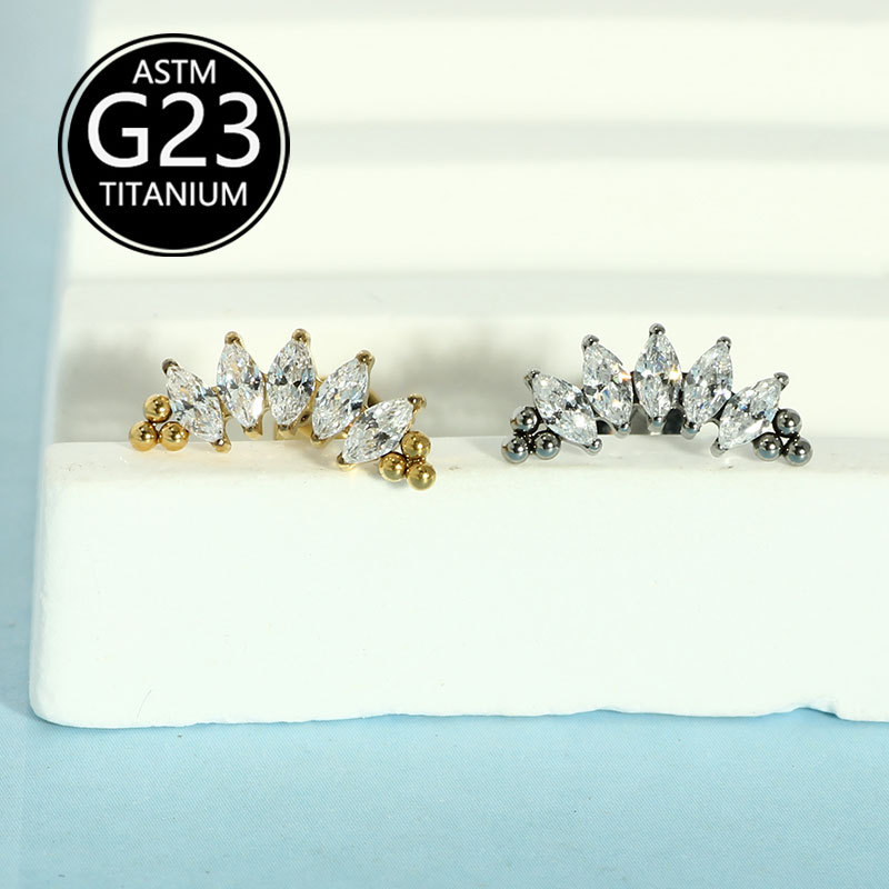 G23 Titanium Alloy Inlaid Zircon Internal Thread Lip Labret Stud Ear Cartilage Piercing Jewelry - Image 5