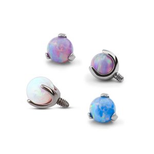 G23 Titanium Opal Lip Labret Stud Internally Threaded 5mm Ball 16G Piercing Jewelry