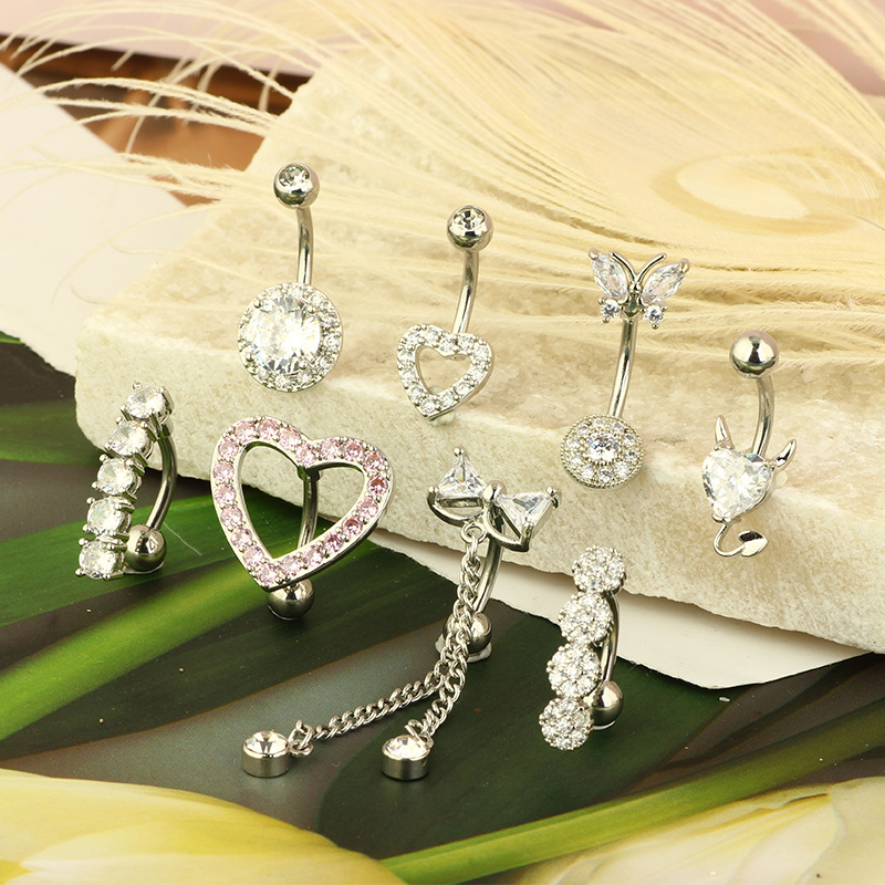 Stainless Steel Navel Nail with Zircon Navel Ring Body Piercing Jewelry Hip Hop Style - Image 4