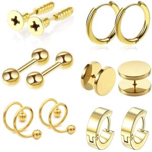 Amazon Stainless Steel Stud Earrings Set 12 European American Hip Hop Jewelry Barbell Zircon Ear Clip