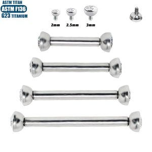 F136 Titanium Alloy Double-Ended Zircon Tongue Barbell Internally Threaded Piercing Jewelry