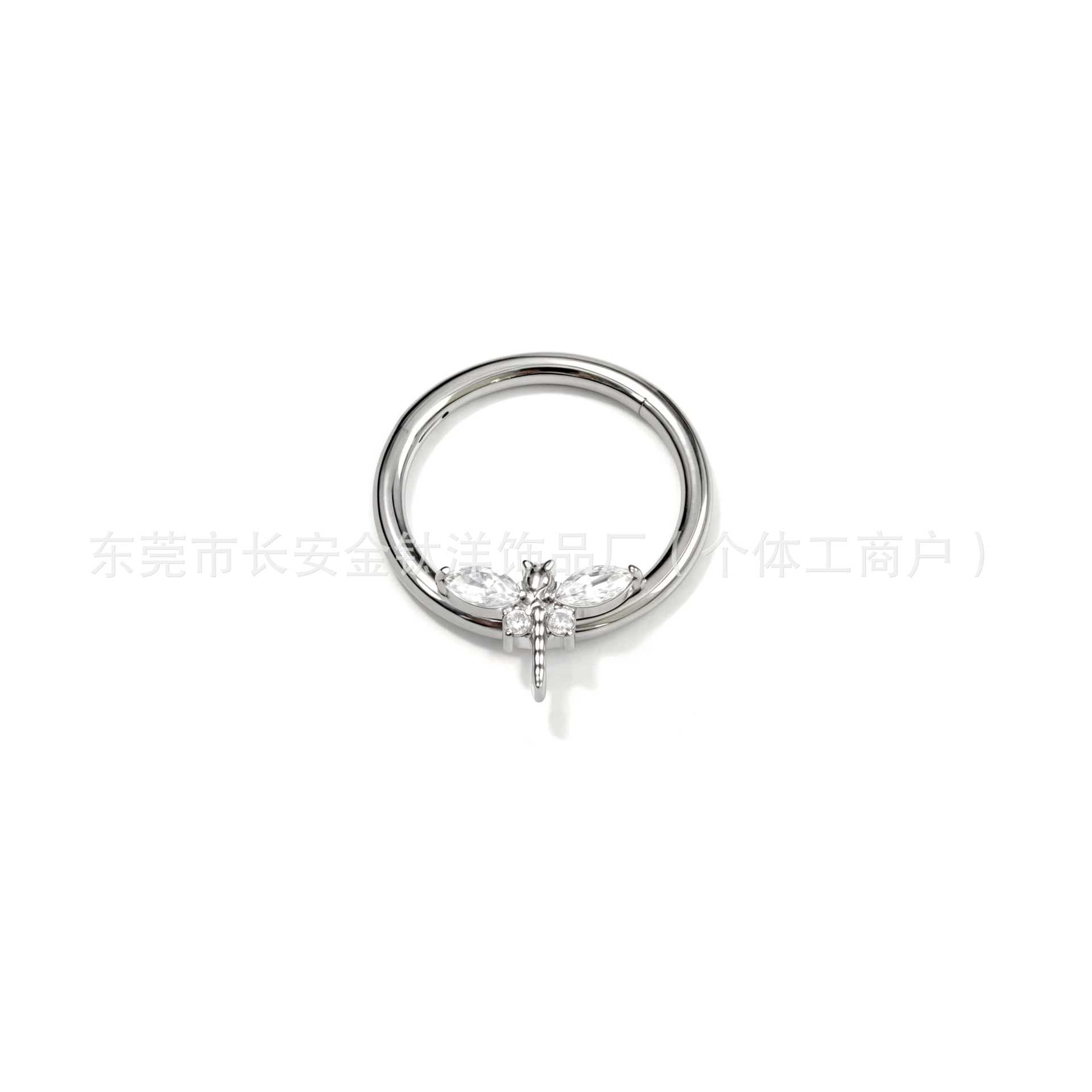 F136 Titanium Dragonfly Zircon Seamless Open Ring Nose Septum Ring Earring - G23 Titanium Alloy Piercing Jewelry - Image 3