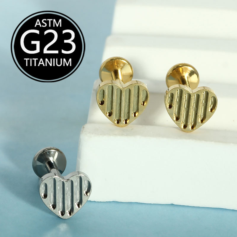 G23 Titanium Alloy Heart-Shaped Lip Piercing Labret Stud Internally Threaded CZ Gem - Image 3