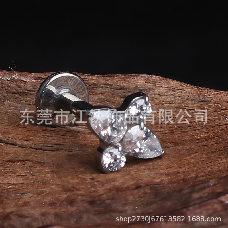 G23 Titanium Alloy Water Drop Rhombus Body Piercing Earrings - Gold with White Zircon - Image 3
