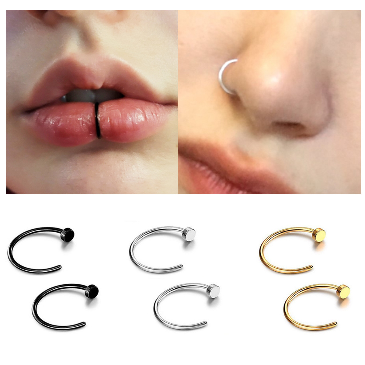 Zesen European American Fashion Stainless Steel C-Shape Nose Ring Fake Nose Ring Puncture Jewelry - Image 2
