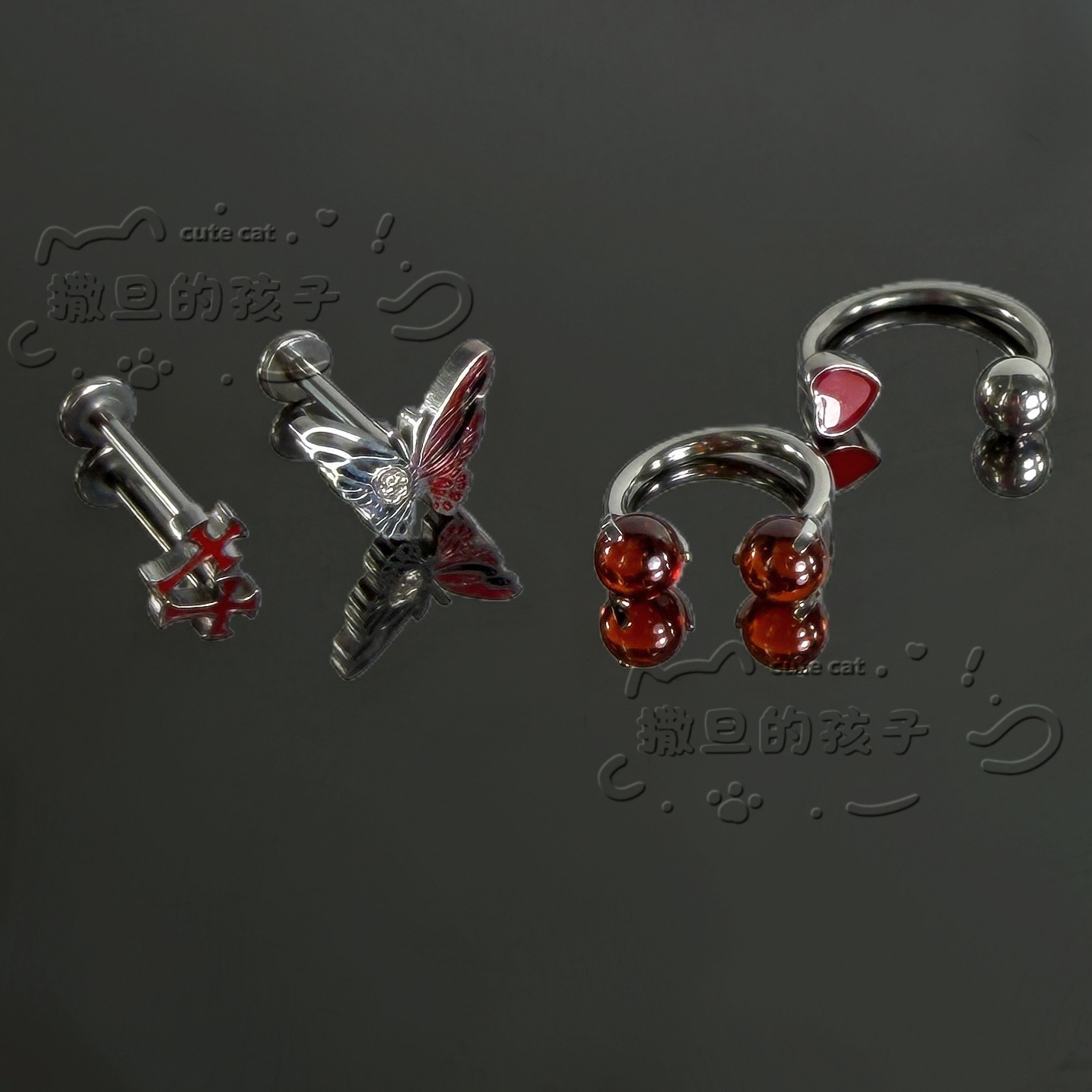 Satan's Child Butterfly Lip Ring - 316L Surgical Steel Labret Stud, Sweet and Cool Ear Cartilage Jewelry - Image 2
