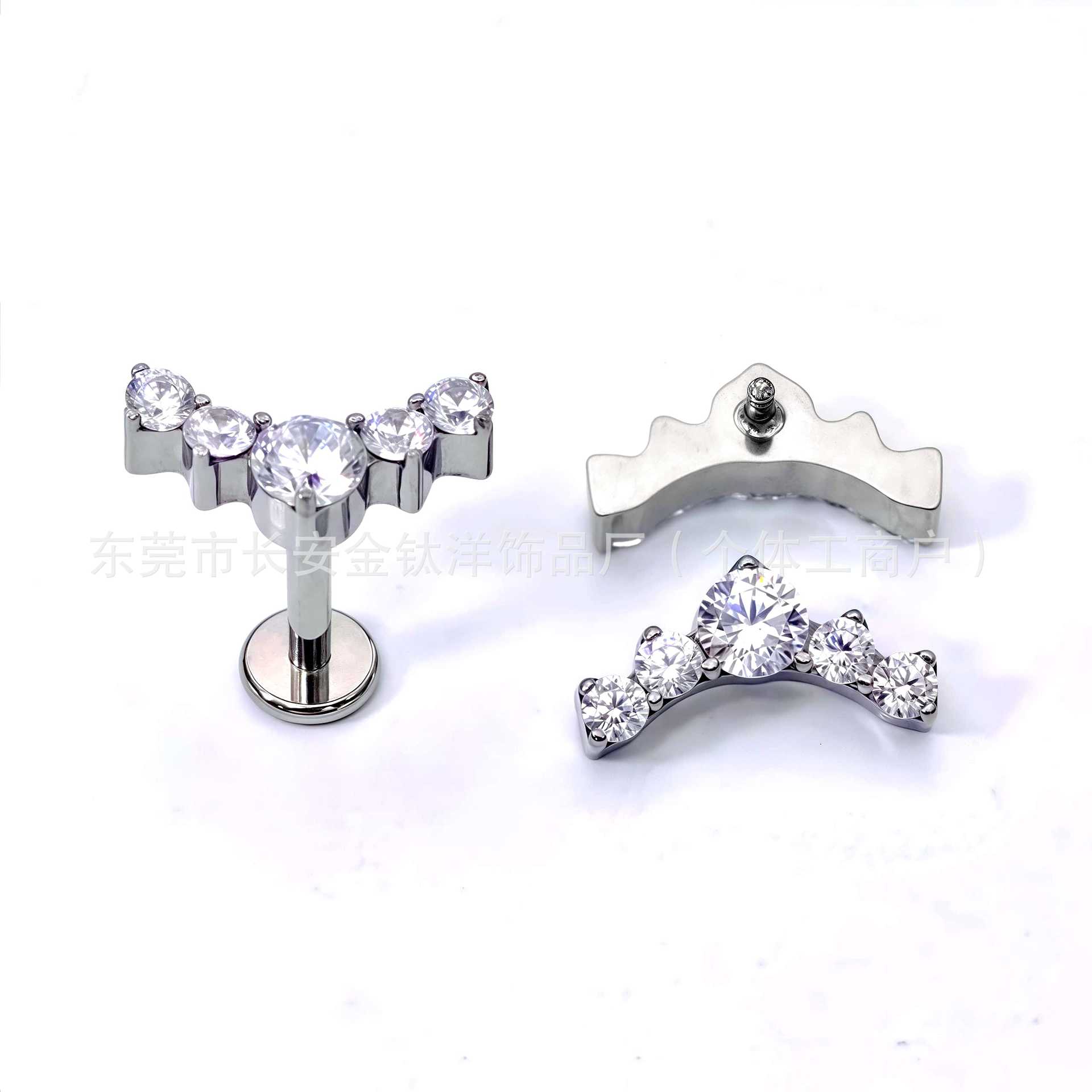 F136 Titanium Internally Threaded Zirconia Stud Earrings, Cartilage Studs, G23 Titanium Body Piercing Jewelry - Image 3