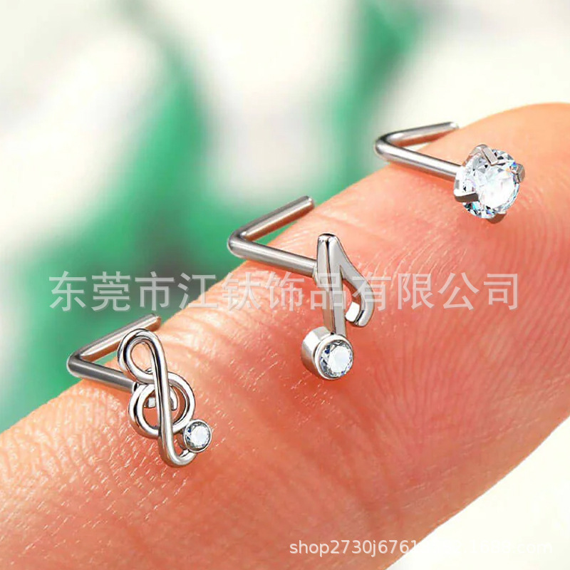 G23 Titanium Alloy Nose Stud Jewelry - Music Note Design for Men Women - Image 2