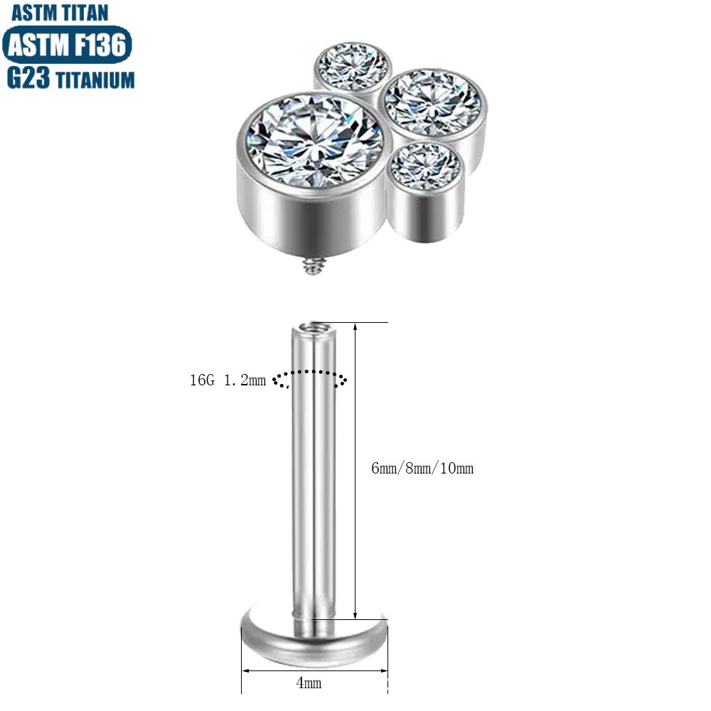 Zircon Lip Ring 1.2mm*10mm Titanium Alloy Earrings Internally Threaded Piercing Jewelry for Lip Ear Cartilage - Image 4