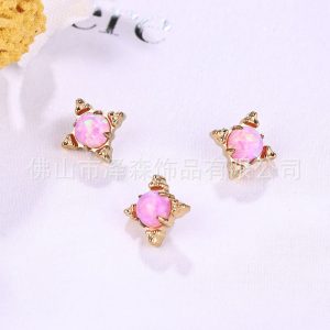 F136 Titanium Alloy Opal Square Earring Stud - Cartilage, Nose, Lip, Ear Piercing Jewelry