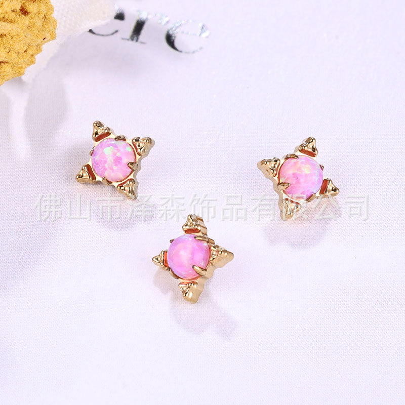 F136 Titanium Alloy Opal Square Earring Stud - Cartilage, Nose, Lip, Ear Piercing Jewelry - Image 2