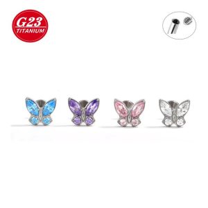 F136 Titanium Zircon G23 Titanium Alloy Butterfly Ear Stud Lip Piercing Jewelry Wholesale