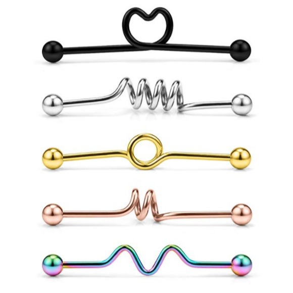 5-Piece Industrial Earring Set Long Rod Piercing Earrings Stainless Steel Ear Cartilage Jewelry Set - Image 5