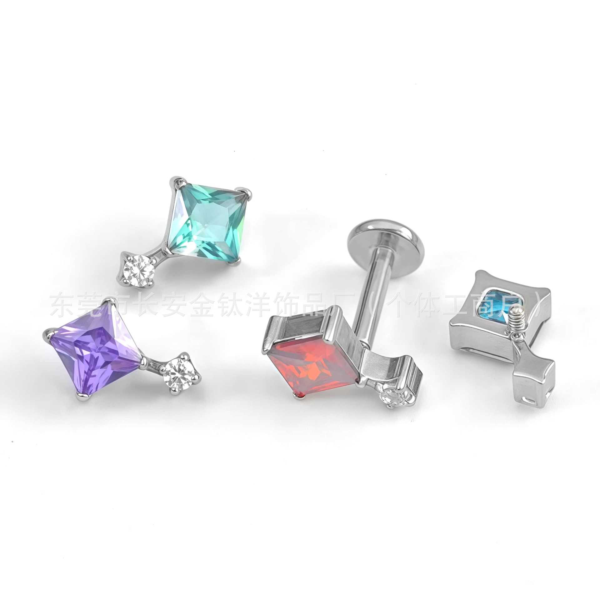 F136 Titanium Square Round 5A Zircon Lip Nose Ear Bone Nail G23 Titanium Alloy Body Piercing Jewelry - Image 3