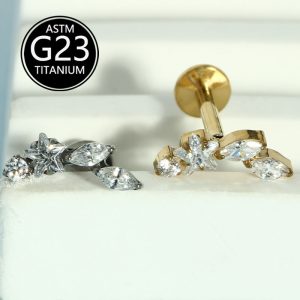 16G G23 Titanium Inlaid Zirconia Star Flat Bottom Internally Threaded Labret Ear Cartilage Lip Piercing Earrings