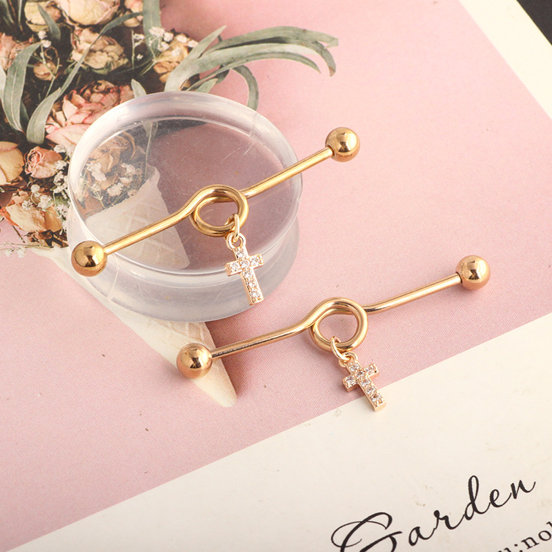 2022 Cross Love Ear Long Rod Earrings Piercing Jewelry Industrial Long Ear Rod Ear Bone Nails - Image 2