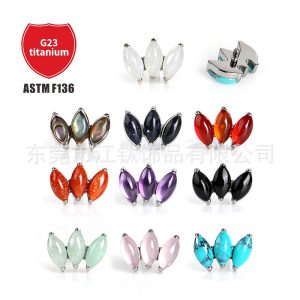 G23 Titanium Alloy Jewelry Head Horse Eye Leaf Natural Stone Body Piercing Earrings