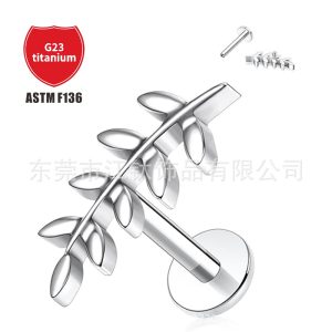 G23 Titanium Leaf Ear Stud Ear Cartilage Piercing Jewelry Flat Back