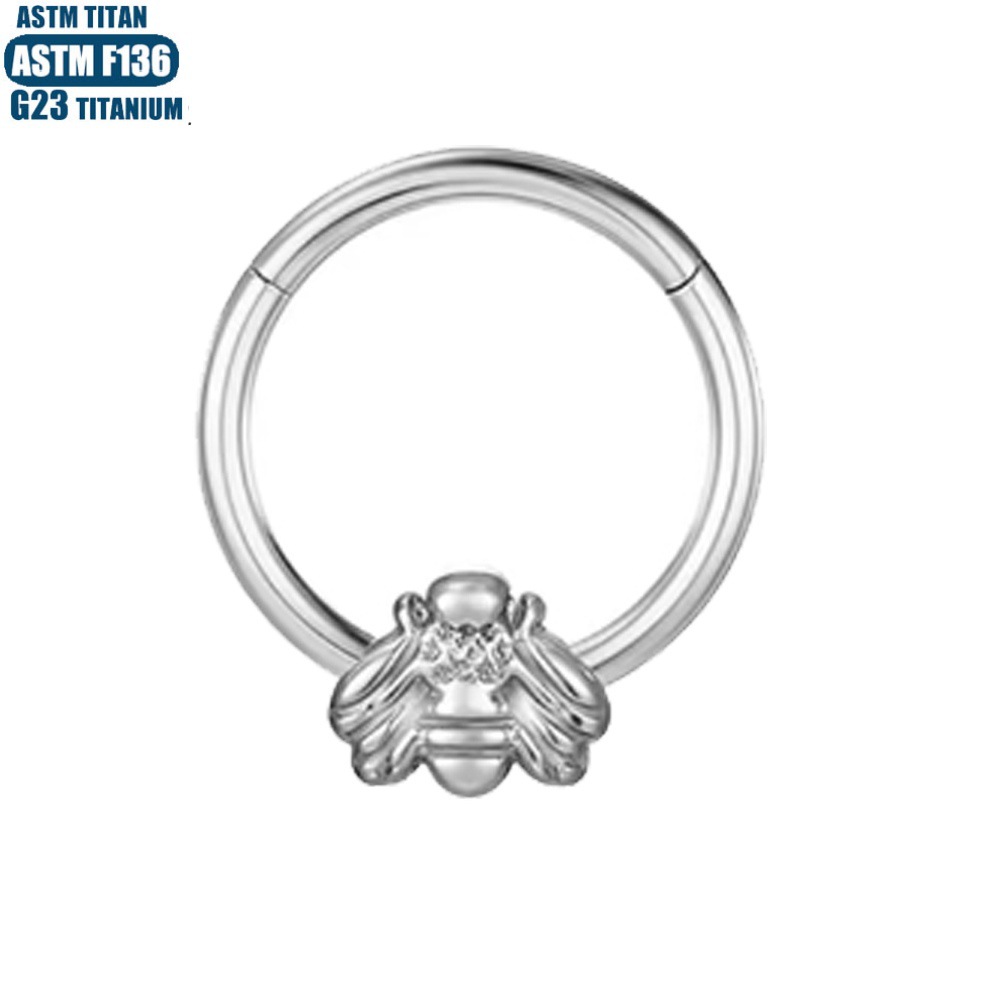 G23 Titanium Alloy Bee Nose Ring Seamless Open Ring Piercing Nasal Septum Ring - Image 2