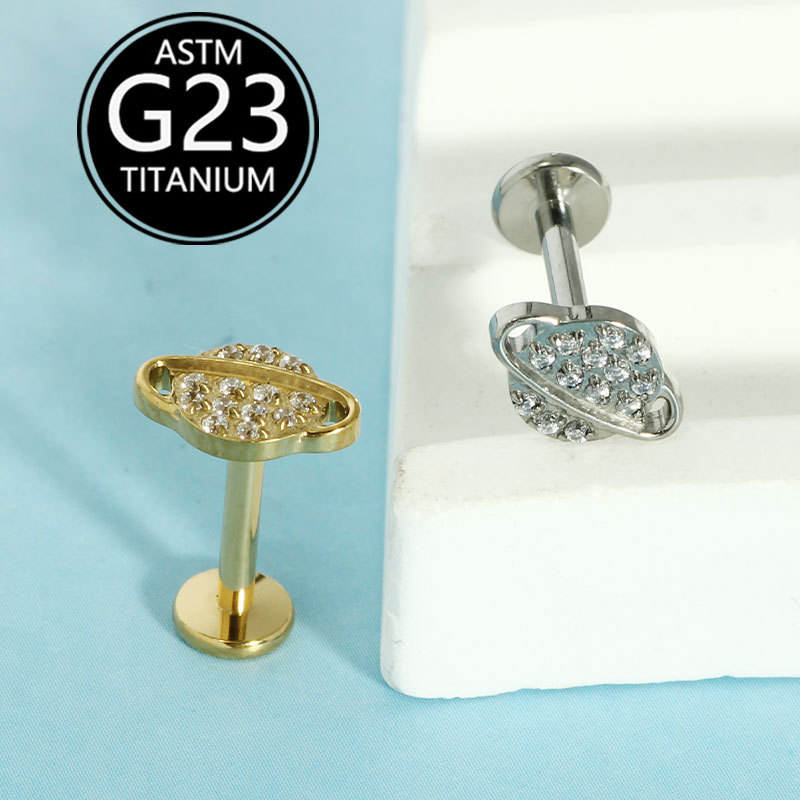 F136 Titanium Lip Stud Zircon Planet Earrings G23 Internal Thread Lip Piercing Jewelry Sold Individually - Image 2