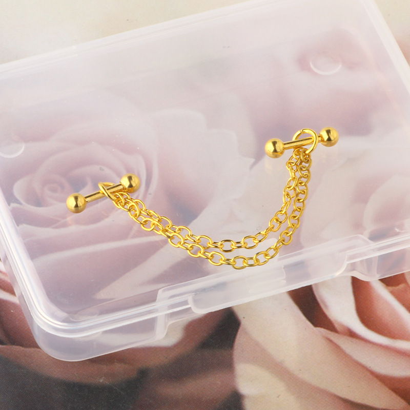 Amazon Explosion Chain Ear Bone Nail Sexy European and American Stainless Steel Puncture Ear Bone Needle Ear Accessories CARTILAGE Star Shape Rose Gold - Image 4
