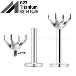 F136 Titanium Internal Thread Four-Prong DIY Hollow Cup Lip Stud Ear Bone Stud G23 Titanium Alloy Piercing Jewelry