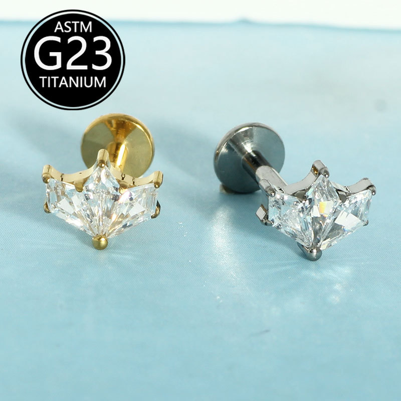 G23 Titanium Lip Piercing Jewelry with Zircon - Leaf Labret Stud Ear Bone Nail New Style - Image 3