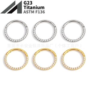 F136 Titanium Half-Studded Diamond Closed Ring Seamless Hoop Earrings Nose Ring Lip Ring Piercing Jewelry