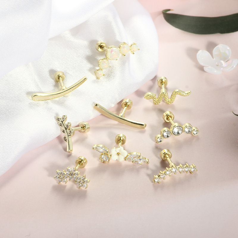 Amazon's Hottest Leaf Star Ear Stud 316L Surgical Steel 14K Gold Plated Ear Cartilage Piercing Jewelry - Image 3