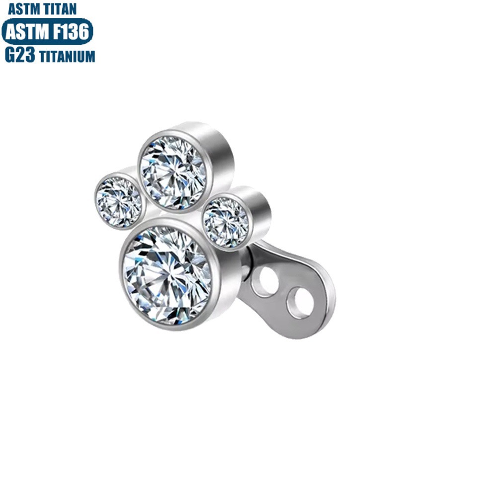 Titanium Alloy Diamond Buried Nail Internal Thread Human Puncture Jewelry Clavicle Skin Graft Nail with Base - Silver - Image 2