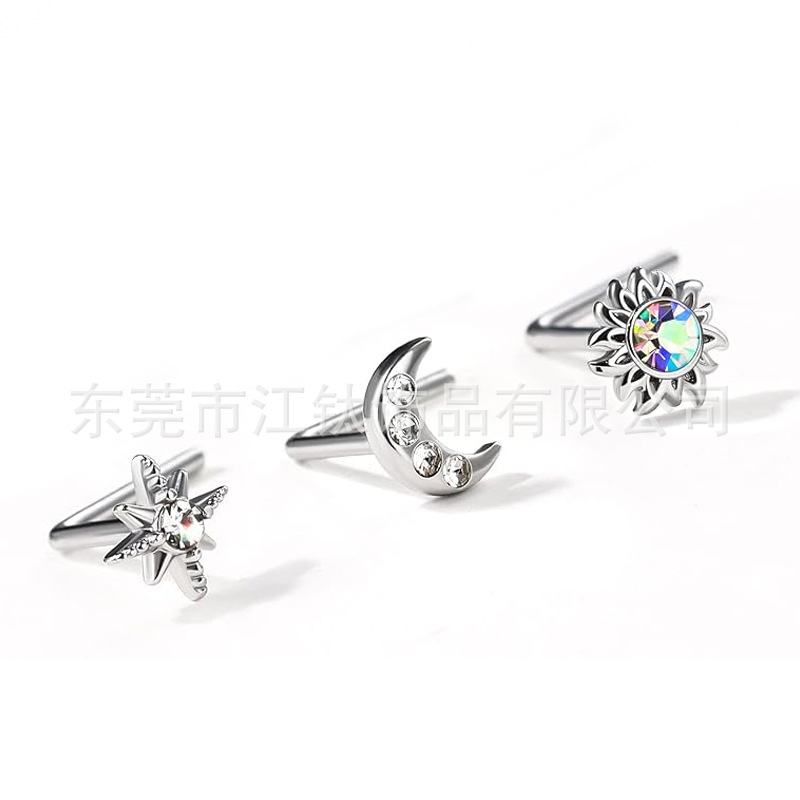 G23 Titanium Alloy Sunflower Nose Stud - ASTM F136 Nose Piercing Jewelry with Zircon, Available for Custom Orders with Drawings & Samples - Image 3