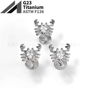 F136 Titanium Scorpion Bezel 5A Zircon Earrings Cochlear Nails G23 Titanium Alloy Body Piercing Jewelry Ear Bone Nails