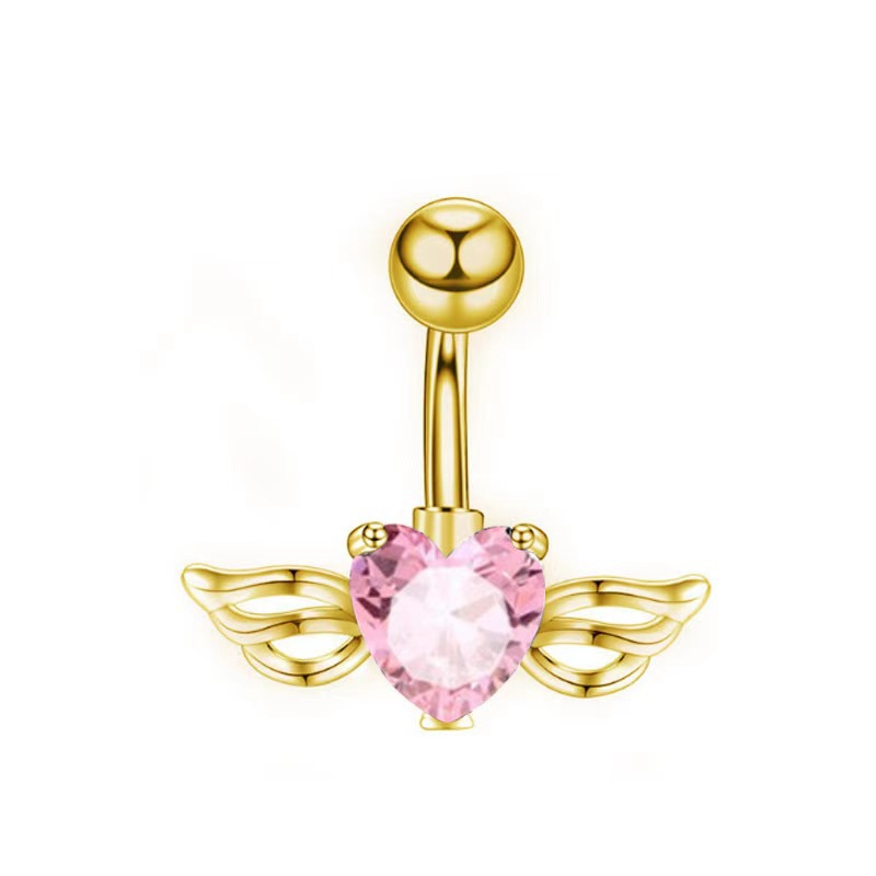 Angel Wings Heart Navel Ring Stainless Steel Belly Button Ring Dangle Piercing Jewelry - Image 2