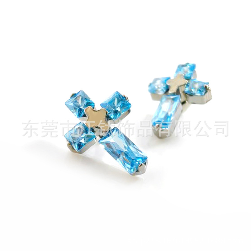G23 Titanium Cross Inlaid Zircon Ear Bone Nail - ASTM F136 Titanium Alloy Body Piercing Jewelry - Image 2