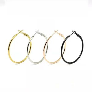 Sweet Cool Spicy Girl Hoop Earrings 2025 New Simple Round Face Personality Hoop Earrings Black 2x70mm