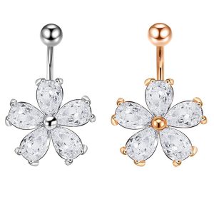 Exquisite Zircon Navel Ring Stainless Steel Belly Button Piercing Jewelry Rose Gold Gold PVD