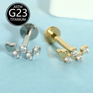 G23 Titanium Lip Nail Heart Diamond Ear Bone Nail Earrings 16g Labret Stud Body Piercing Jewelry Wholesale